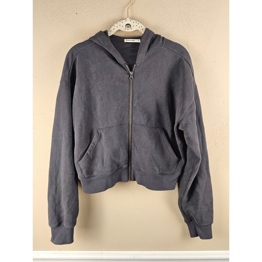 Marine Layer Womens Gray Anytime Cropped Full Zip Hoodie Sweatshirt Small